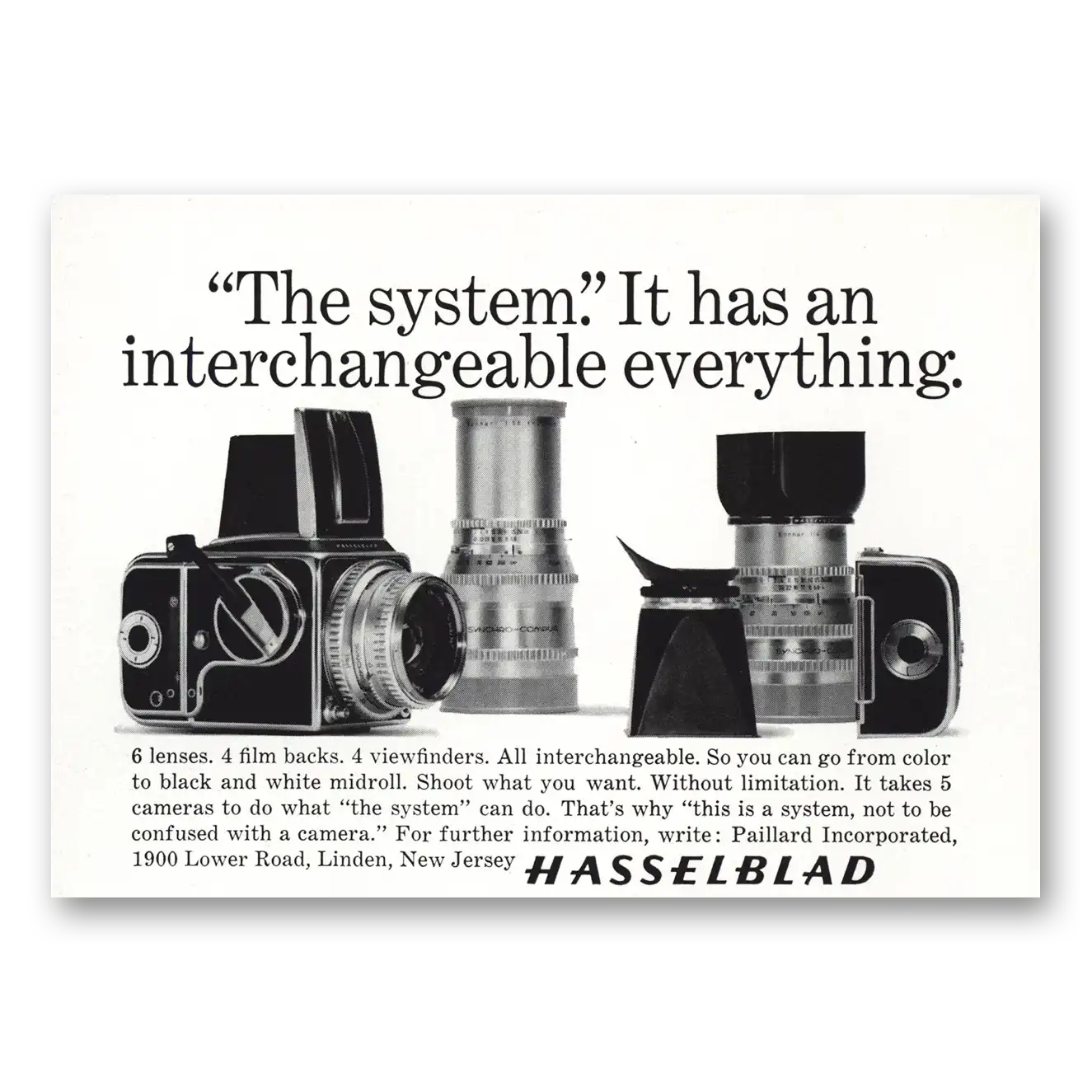 1965 Hasselblad System Interchangeable Vintage Magazine Print Ad