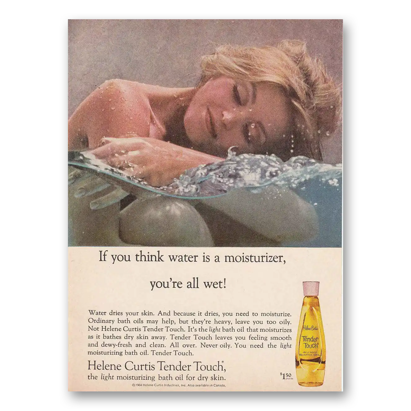 1965 Tender Touch Shampoo You Think Water Is a Moisturizer Vintage Magazine Print Ad