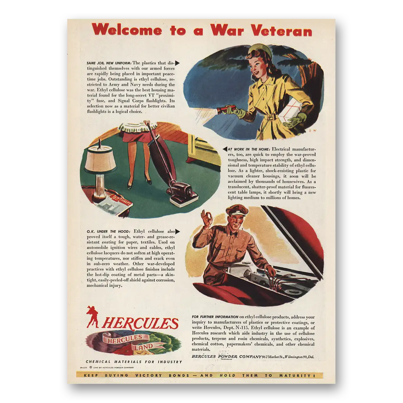 1945 Hercules Powder Welcome to a War Veteran Vintage Magazine Print Ad