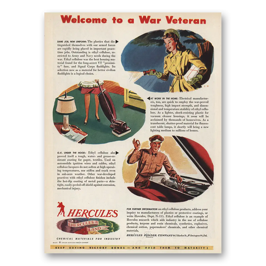 1945 Hercules Powder Welcome to a War Veteran Vintage Magazine Print Ad