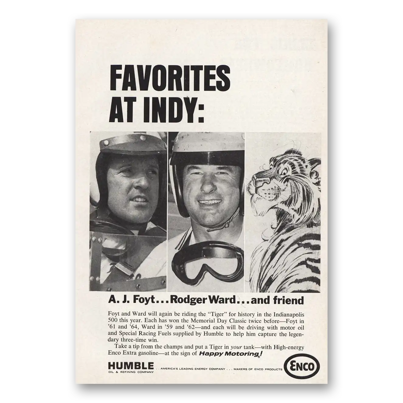 1965 Humble Oil Favorites at Indy Vintage Magazine Print Ad