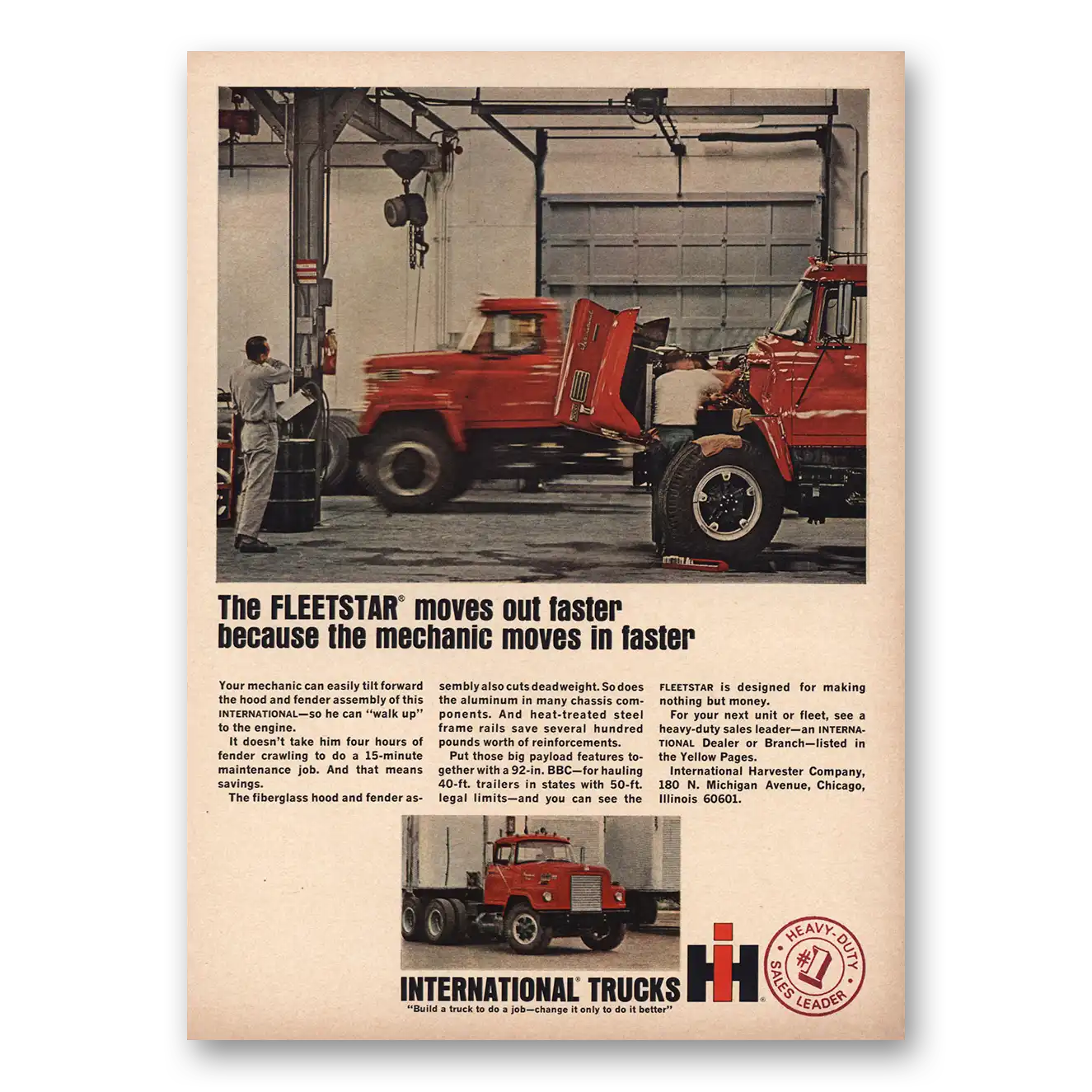 1965 International Trucks Fleetstar Moves Out Faster Vintage Magazine Print Ad