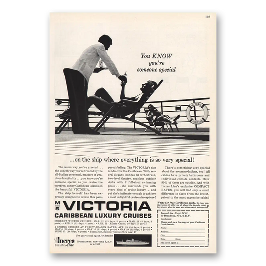 1965 Inacres Line Victoria Caribbean Luxury Cruises Vintage Magazine Print Ad