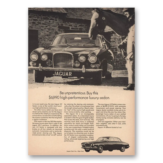 1965 Jaguar 4.2 Sedan Be Unpretentious Vintage Magazine Print Ad