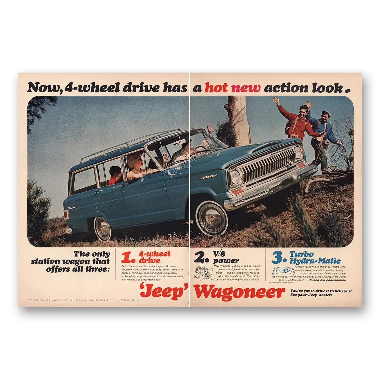 1965 Jeep Wagoneer Hot New Action Look Vintage Magazine Print Ad