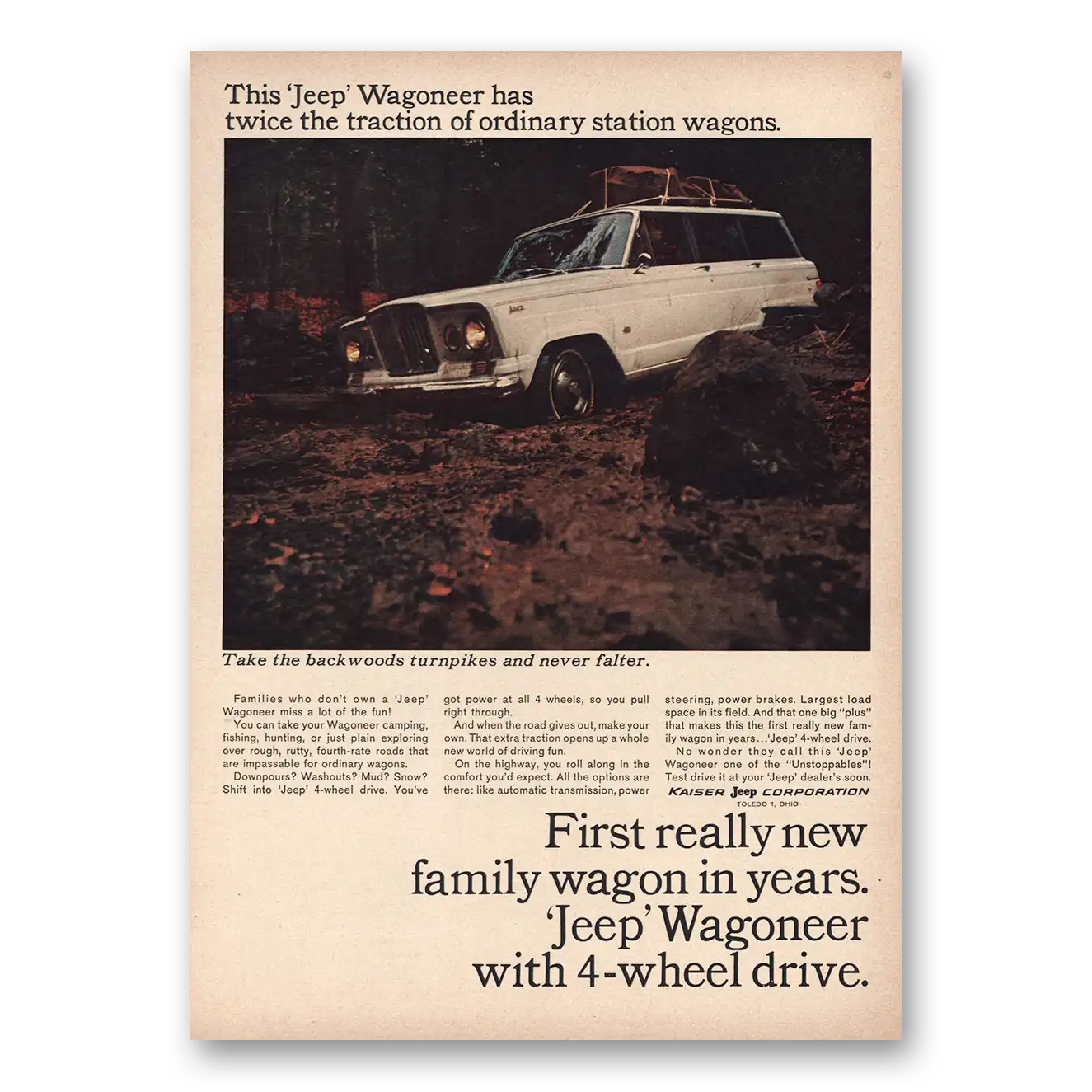 1965 Jeep Wagoneer Take Backwoods Turnpikes Vintage Magazine Print Ad