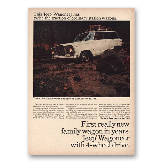 1965 Jeep Wagoneer Take Backwoods Turnpikes Vintage Magazine Print Ad