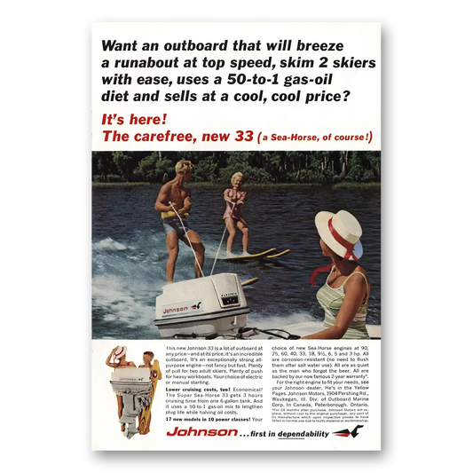 1965 Johnson Sea Horse Motors Outboard Breeze Runabout Top Speed Vintage Magazine Print Ad