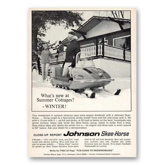 1965 Skee Horse Snowmobiles Whats New at Summer Cottages Vintage Magazine Print Ad