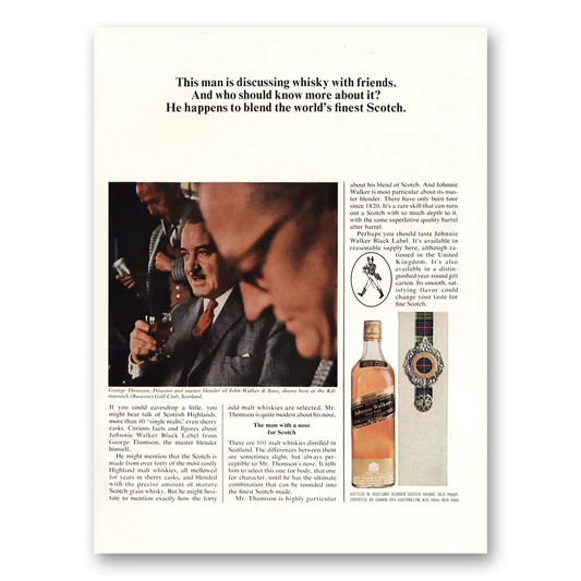 1965 Johnnie Walker Black Label Man Discussing Whisky With Friends Vintage Magazine Print Ad