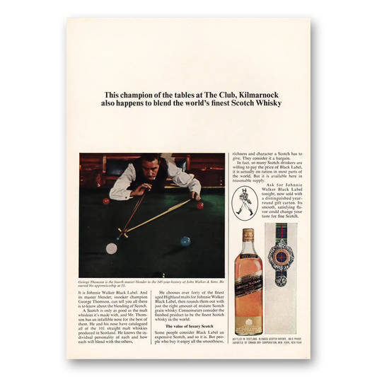 1966 Johnnie Walker Black Label Champion of the Tables Kilmarnock Vintage Magazine Print Ad