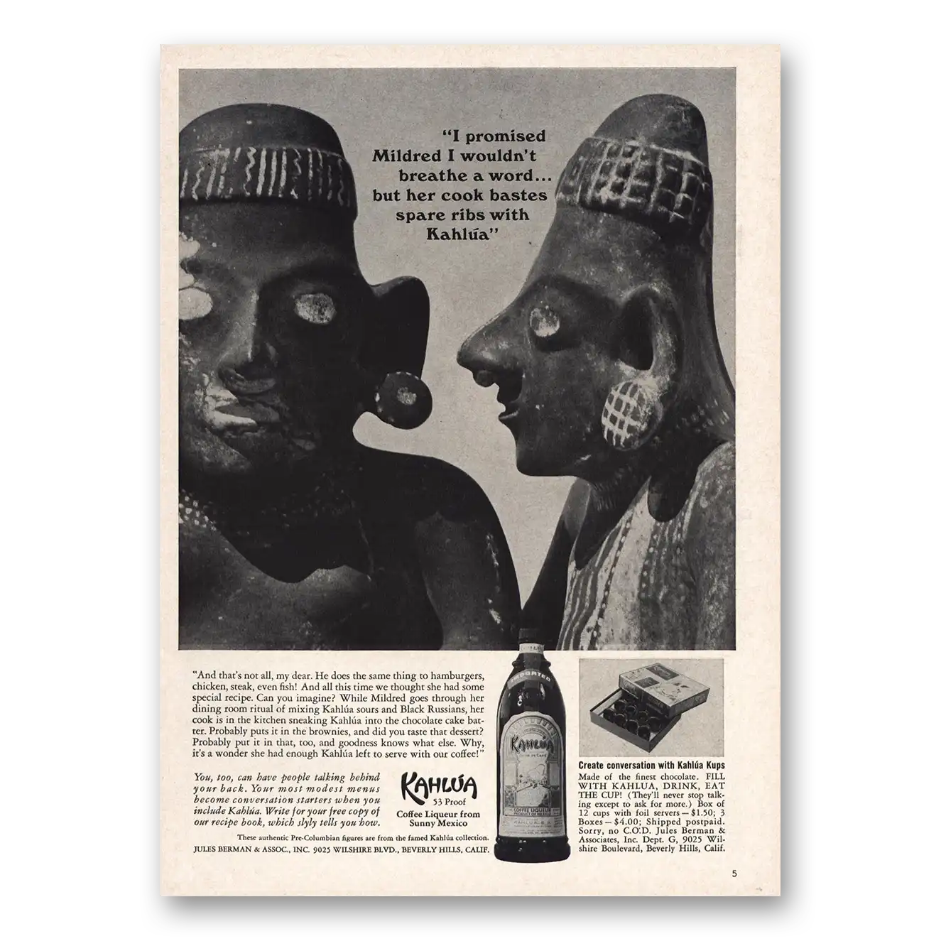 1965 Kahlua I Promised Mildred I Wouldn’t Breathe a Word Vintage Magazine Print Ad