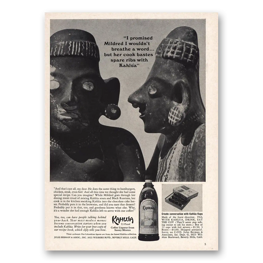 1965 Kahlua I Promised Mildred I Wouldn’t Breathe a Word Vintage Magazine Print Ad