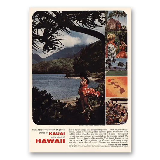 1965 Hawaii Dream of Golden Shores Vintage Magazine Print Ad