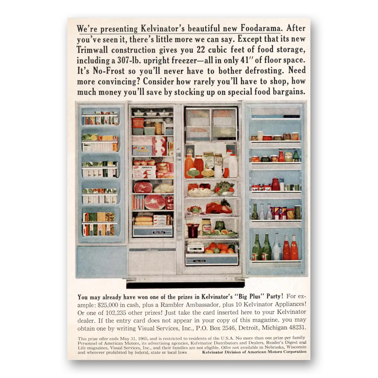 1965 Kelvinator Refrigerator Beautiful New Foodarama Vintage Magazine Print Ad