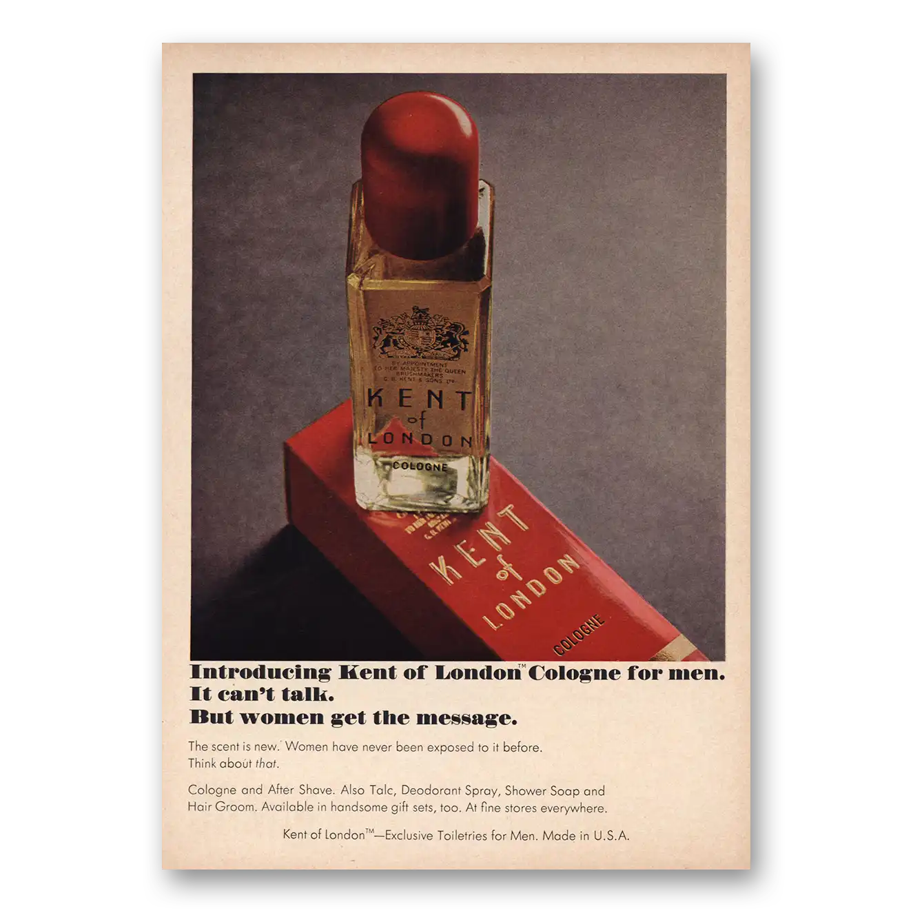 1965 Kent of London Cologne Women Get the Message Vintage Magazine Print Ad