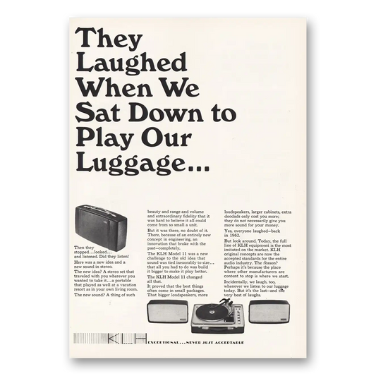 1965 KLH They Laughed Same Down On Luggage Vintage Magazine Print Ad