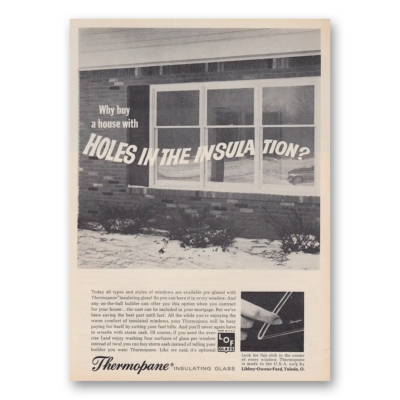 1965 Thermopane Insulating Glass Holes in the Insulation Vintage Magazine Print Ad