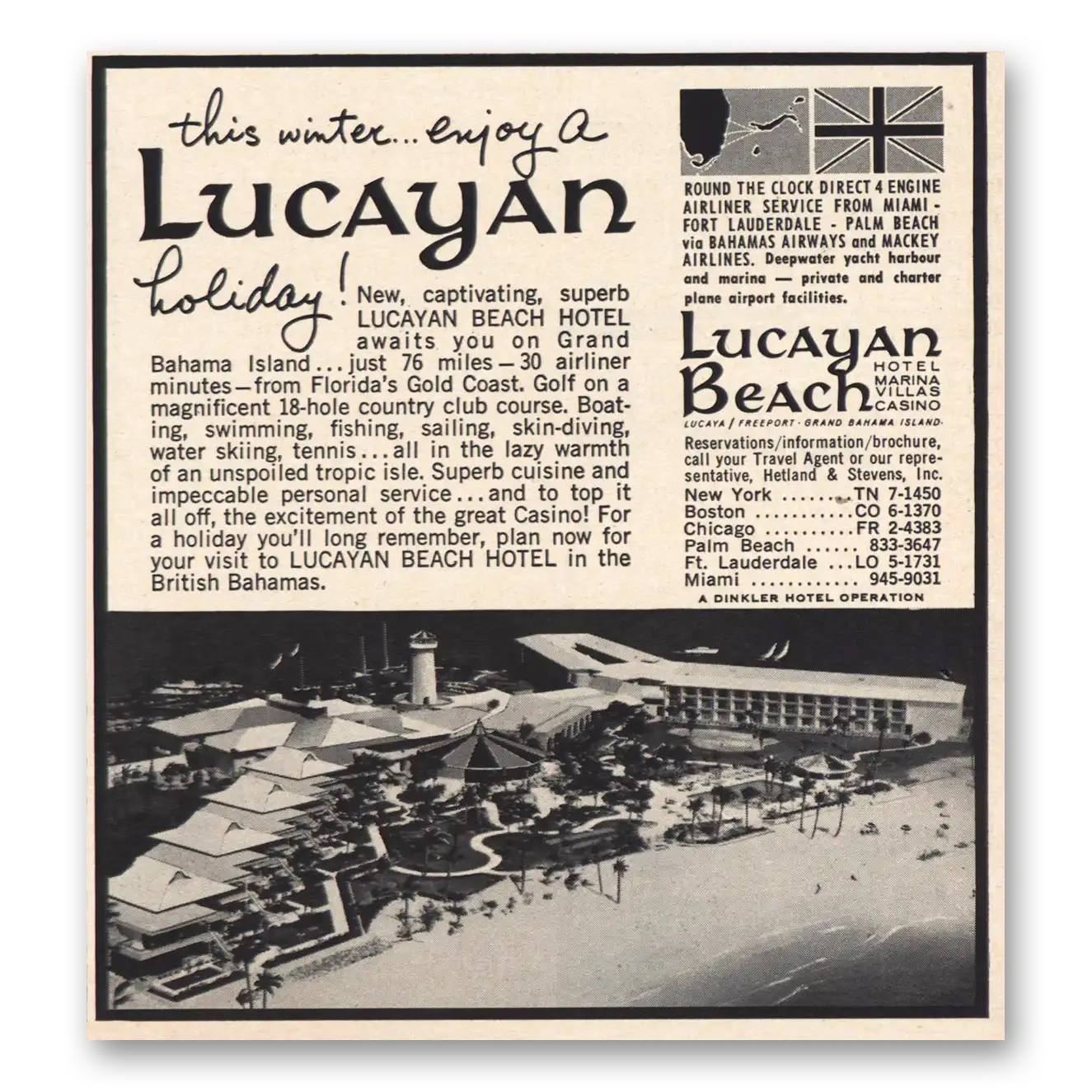 1965 Lucayan Beach Hotel Grand Bahama Island Vintage Magazine Print Ad