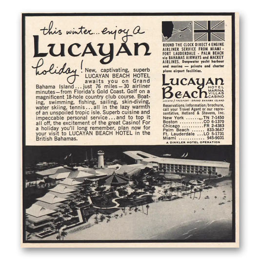 1965 Lucayan Beach Hotel Grand Bahama Island Vintage Magazine Print Ad