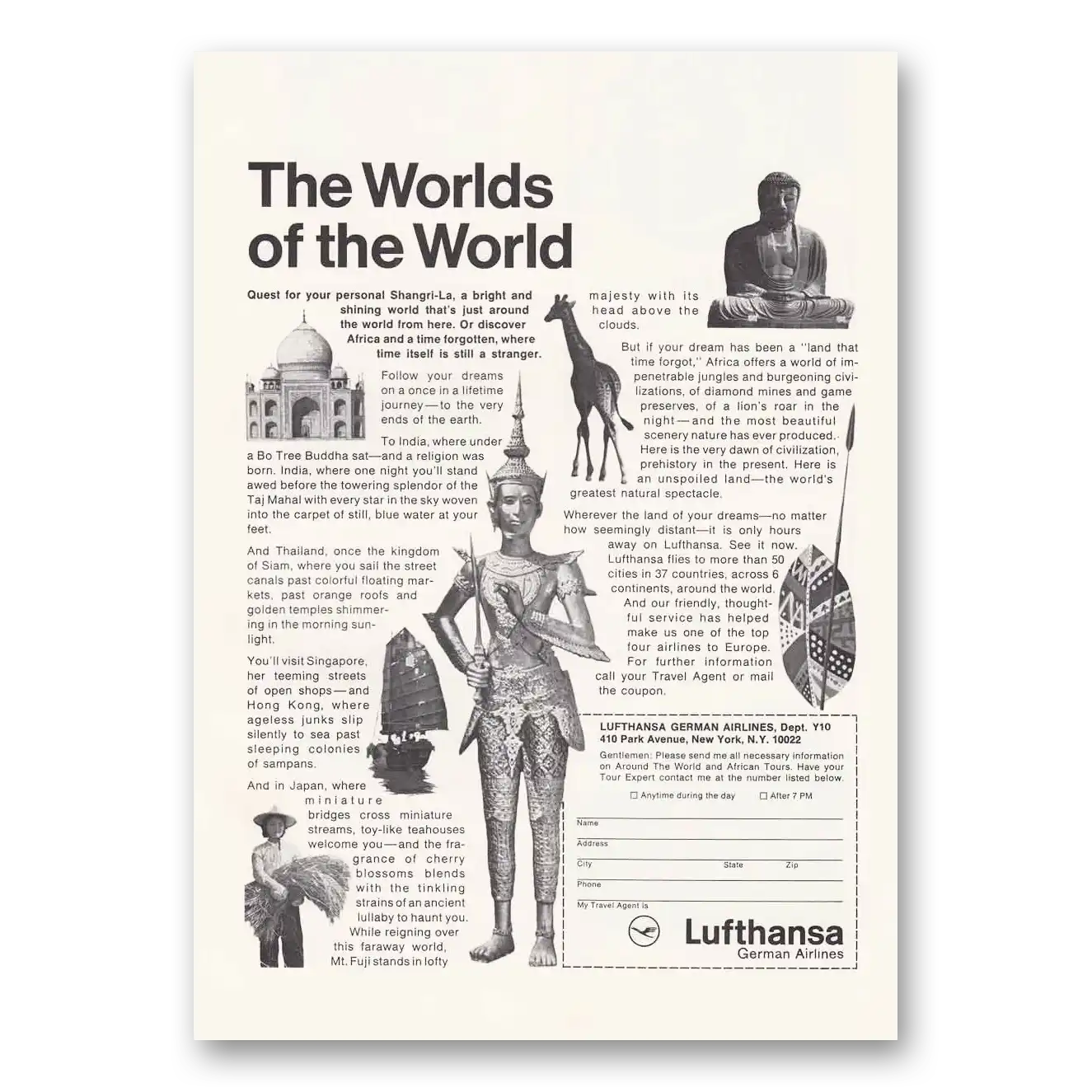 1965 Lufthansa German Airlines Worlds of the World Vintage Magazine Print Ad