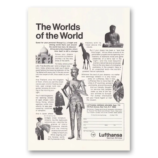 1965 Lufthansa German Airlines Worlds of the World Vintage Magazine Print Ad