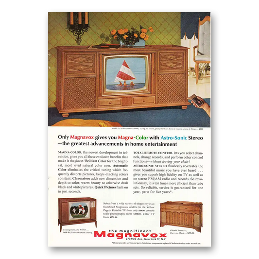 1965 Magnavox Magna Color Television Model 575 Sailboat Vintage Magazine Print Ad