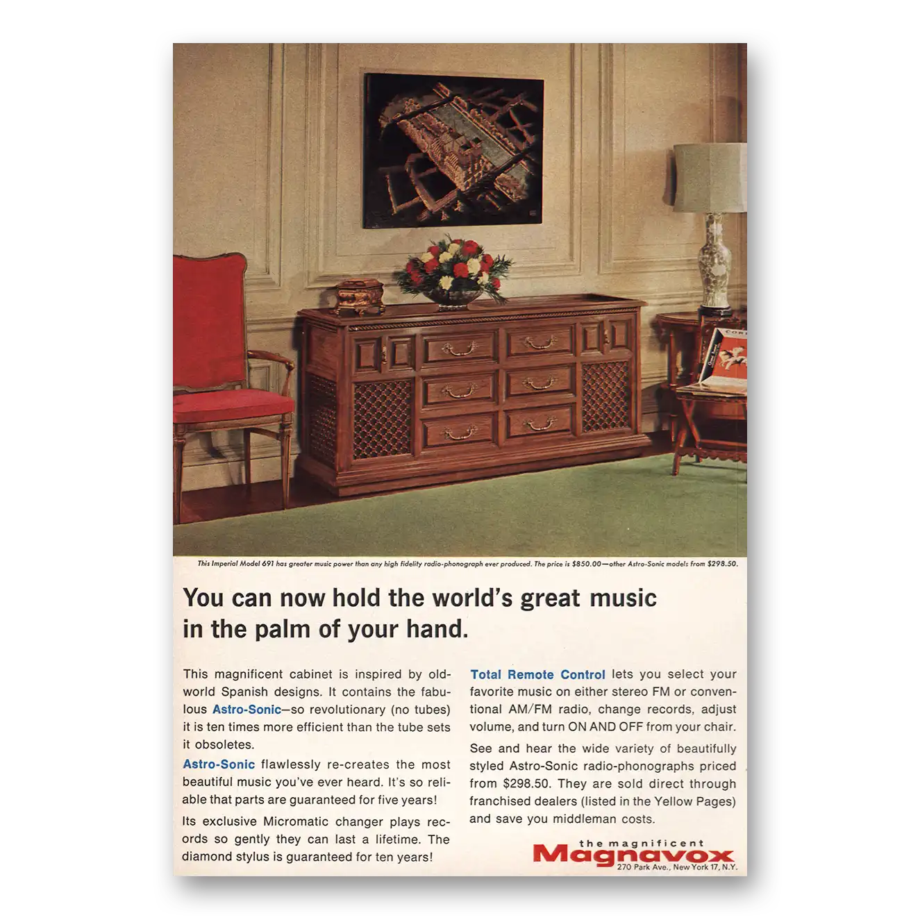 1964 Magnavox Hold Worlds Great Music Palm Of Hand Vintage Magazine Print Ad