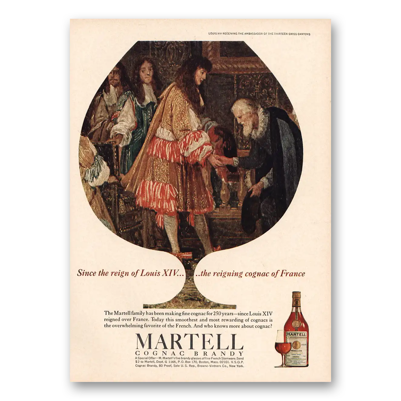 1965 Martell Cognac Reign of Louis XIV Vintage Magazine Print Ad