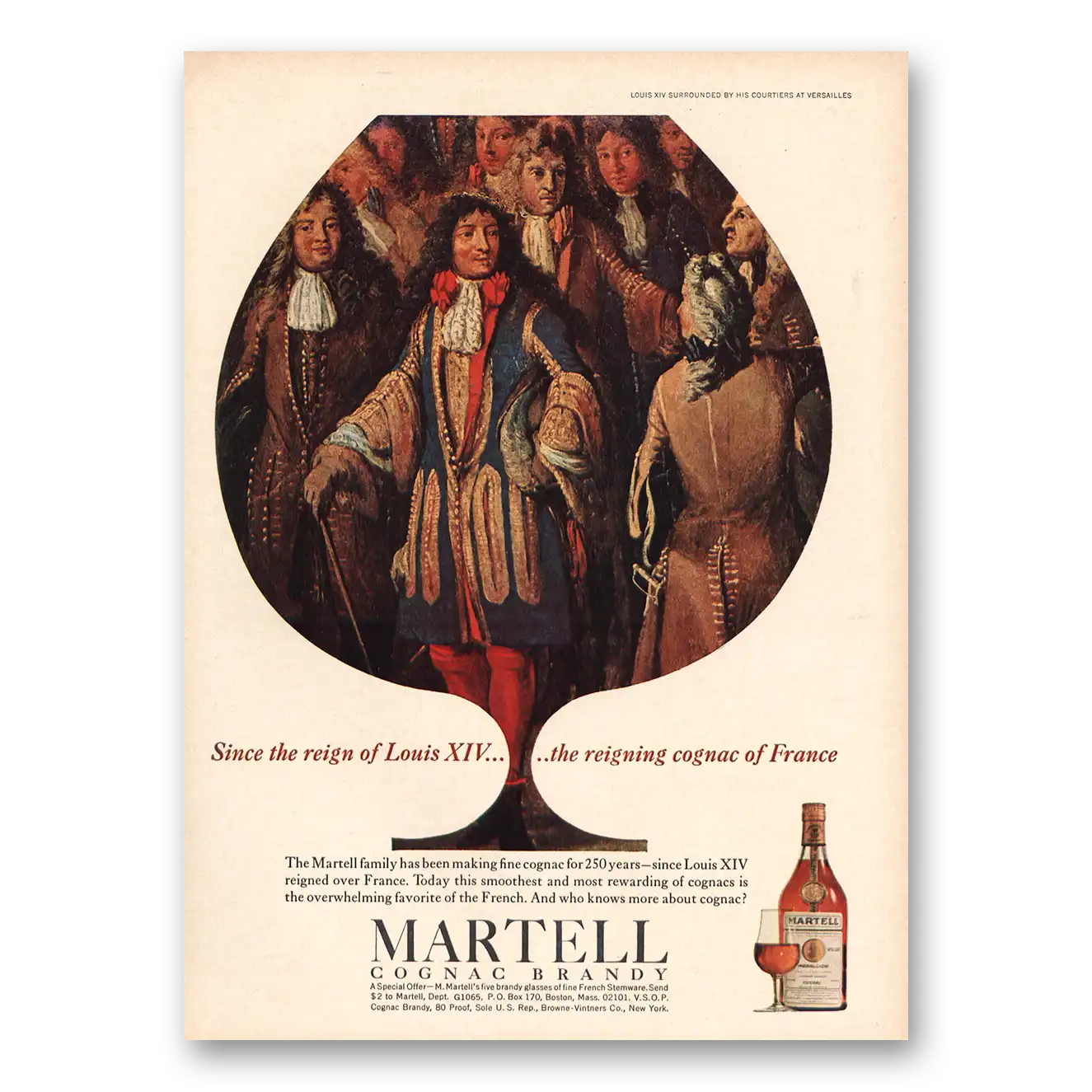 1965 Martell Cognac Since the Reign of Louis XIV Vintage Magazine Print Ad