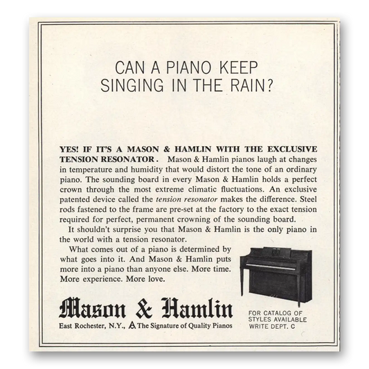 1965 Mason & Hamlin Piano Help Singing In the Rain Vintage Magazine Print Ad