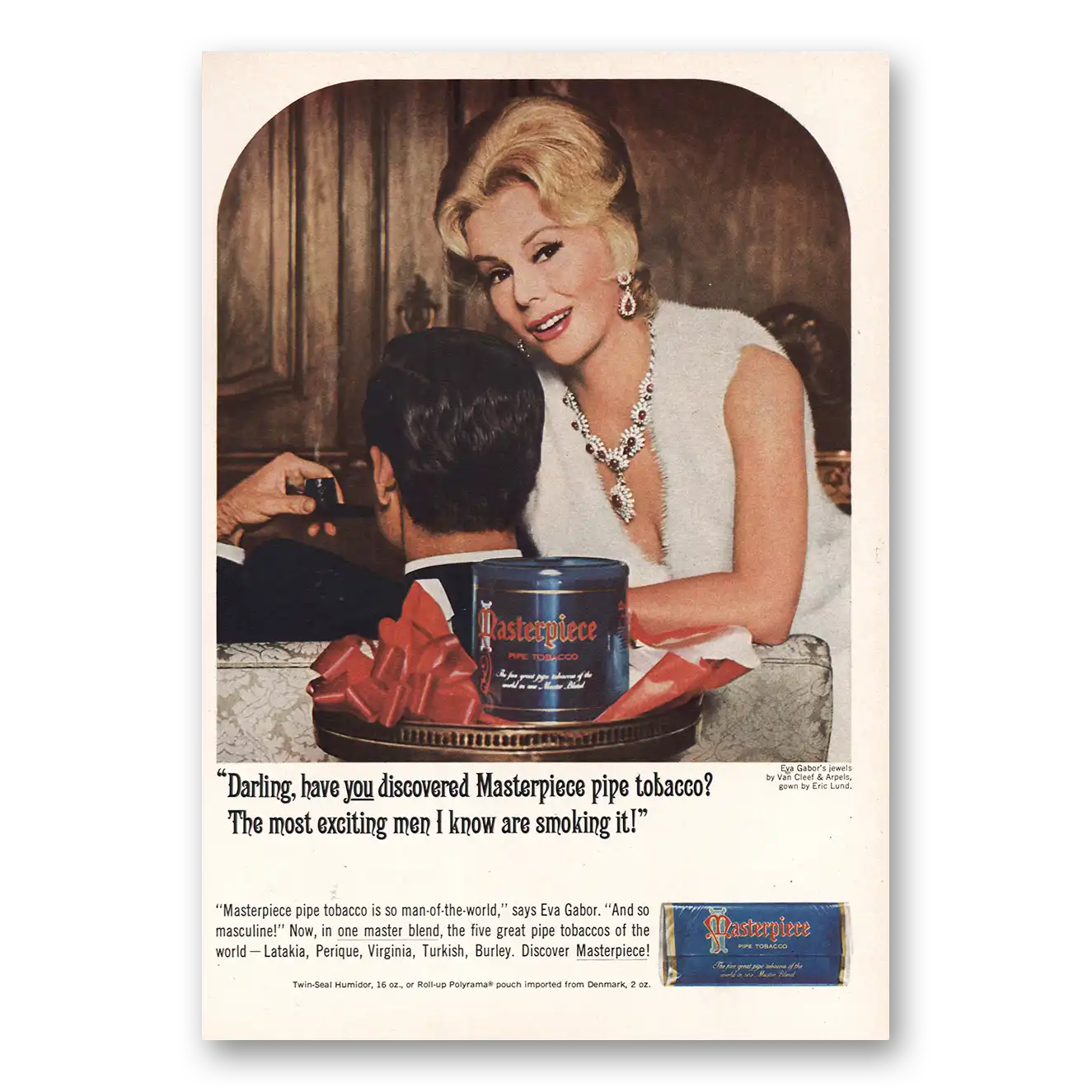 1965 Masterpiece Tobacco Eva Gabor Vintage Magazine Print Ad