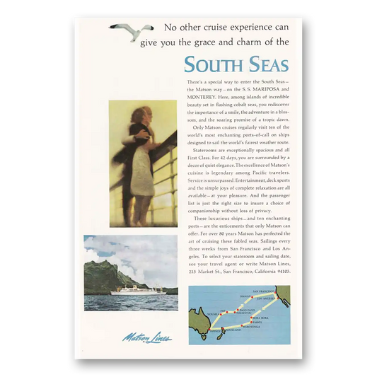 1965 Matson Line South Seas Vintage Magazine Print Ad