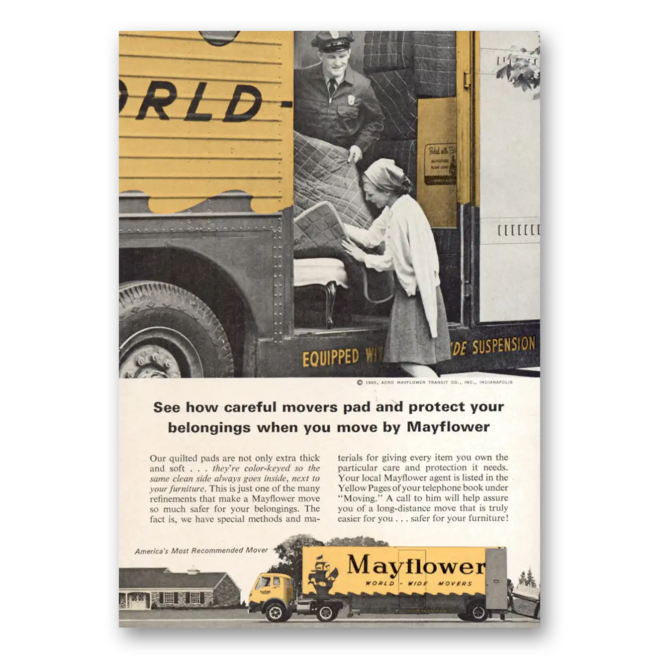 1965 Mayflower Moving Trucks Careful Movers Pad and Protect Vintage Magazine Print Ad