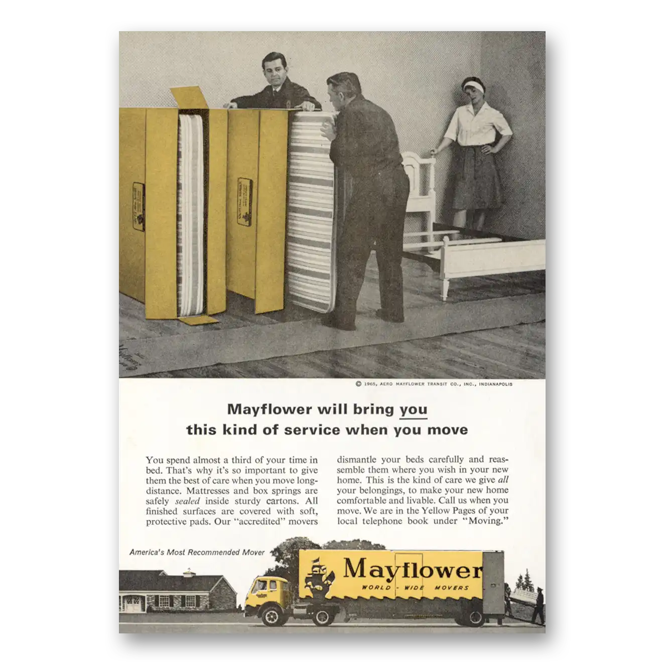 1965 Mayflower Moving Trucks Will Bring You This Kind of Service Vintage Magazine Print Ad