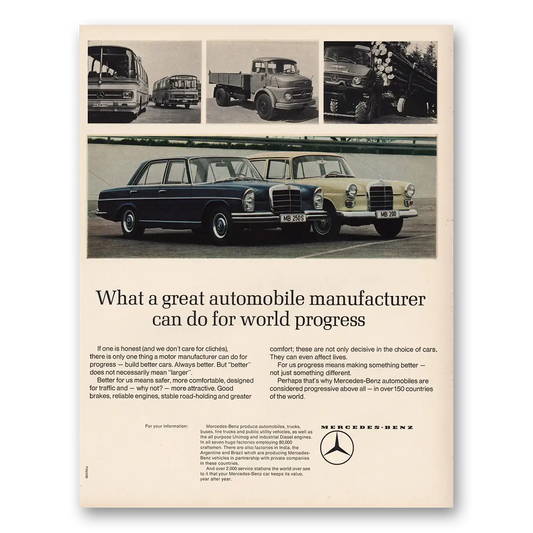 1965 Mercedes Benz Can Do for World Progress Vintage Magazine Print Ad