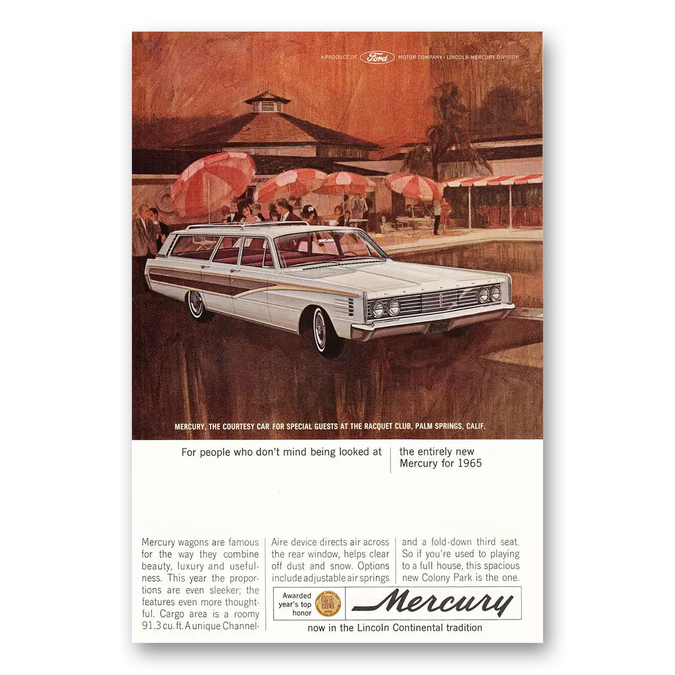 1965 Mercury Colony Park Racquet Club Palm Springs Vintage Magazine Print Ad