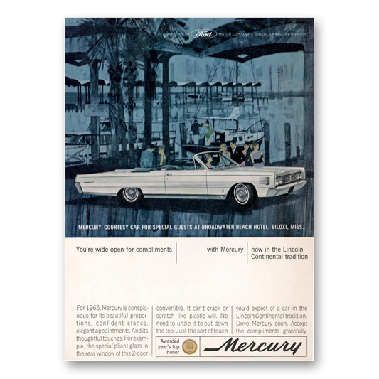 1965 Mercury Broadwater Beach Hotel Vintage Magazine Print Ad