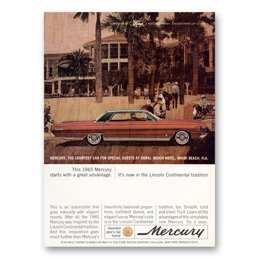 1965 Mercury Doral Beach Hotel Vintage Magazine Print Ad