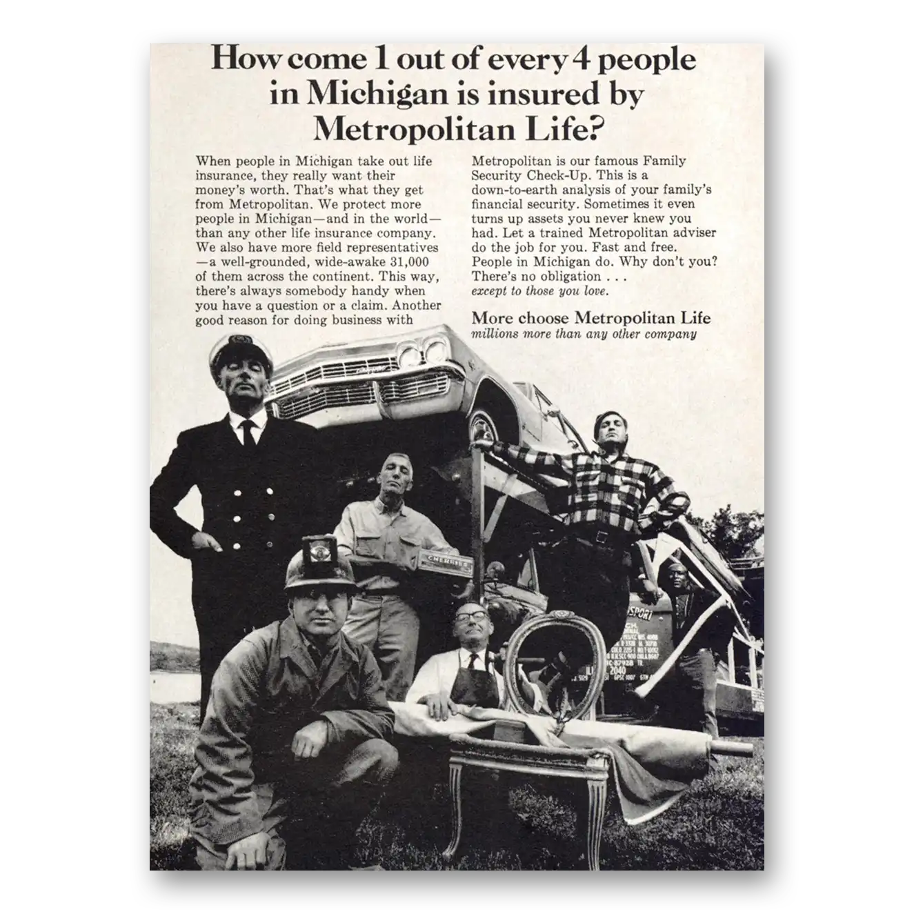 1965 Metropolitan Life Insurance 1 Out of Every 4 People in Michigan Vintage Magazine Print Ad