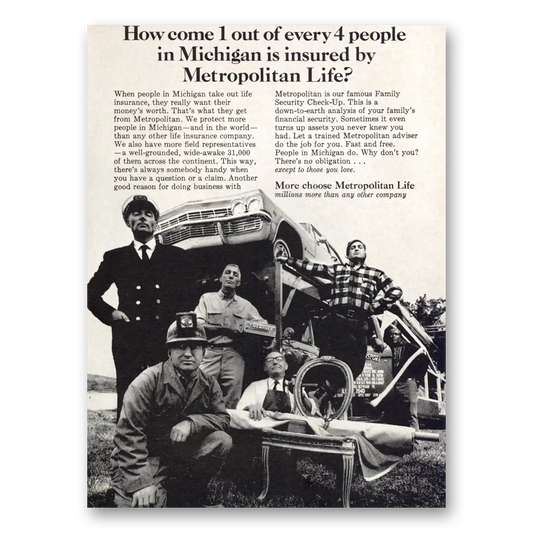 1965 Metropolitan Life Insurance 1 Out of Every 4 People in Michigan Vintage Magazine Print Ad