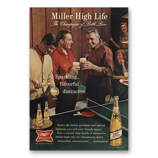 1965 Miller Beer Sparkling Flavorful Ping Pong Vintage Magazine Print Ad