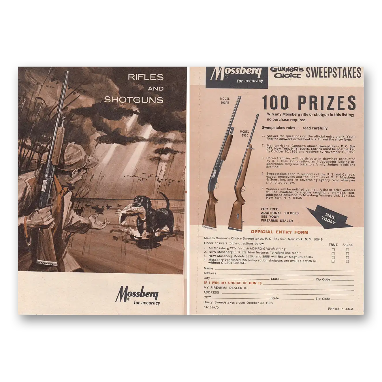 1965 Mossberg Rifles and Shotguns Mossberg for Accuracy Vintage Magazine Print Ad