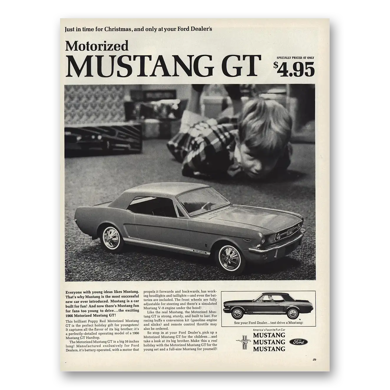 1965 Ford Mustang Christmas Toy Motorized Vintage Magazine Print Ad