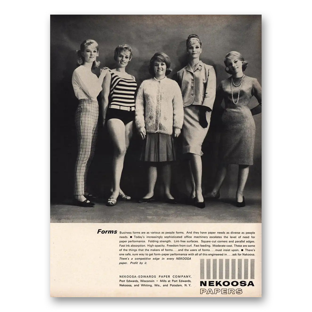 1965 Nekoosa Papers As Various As People Forms Vintage Magazine Print Ad