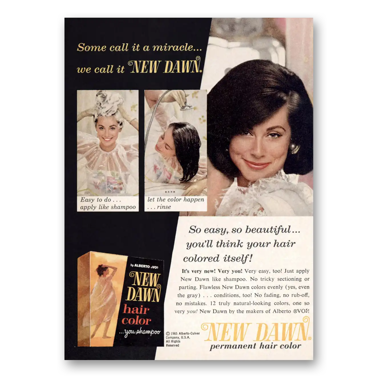 1965 Alberto Culver New Dawn Permanent Hair Color Vintage Magazine Print Ad