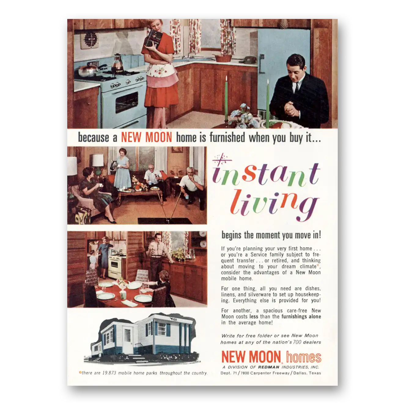 1965 New Moon Homes Furnished When You Buy It Vintage Magazine Print Ad