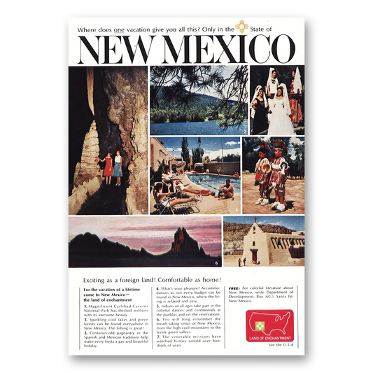 1965 New Mexico Exciting as Foreign Land Vintage Magazine Print Ad