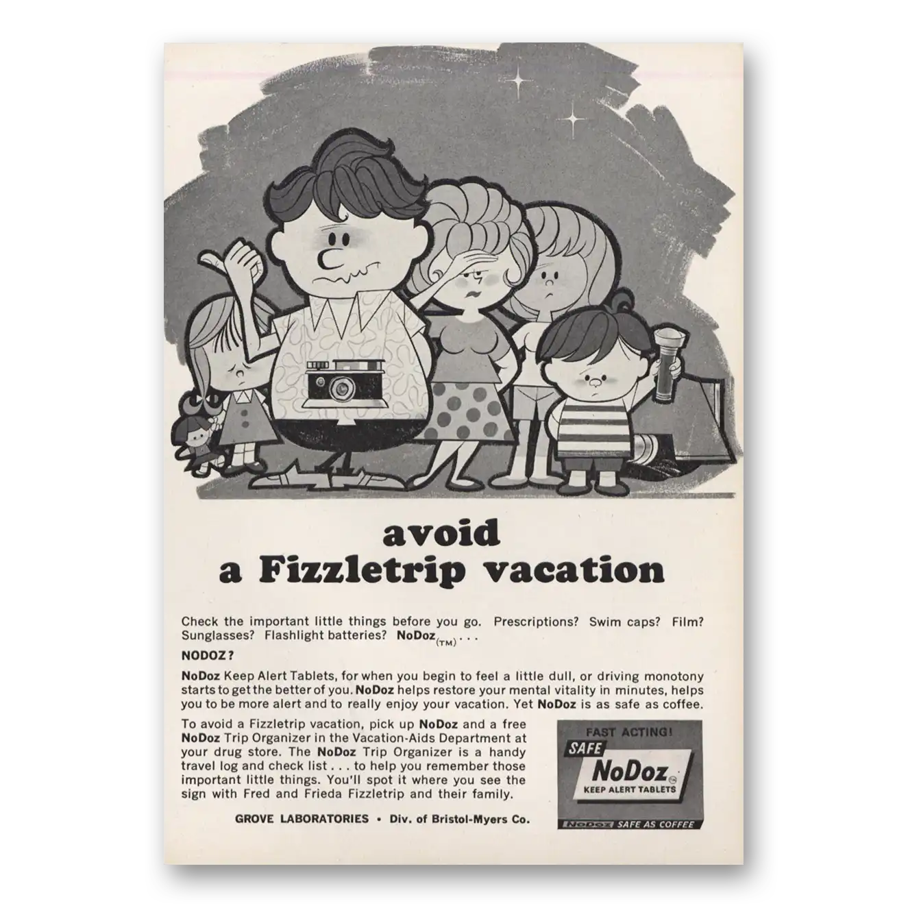 1965 No Doz Avoid Fizzletrip Vacation Vintage Magazine Print Ad