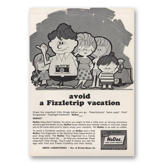 1965 No Doz Avoid Fizzletrip Vacation Vintage Magazine Print Ad